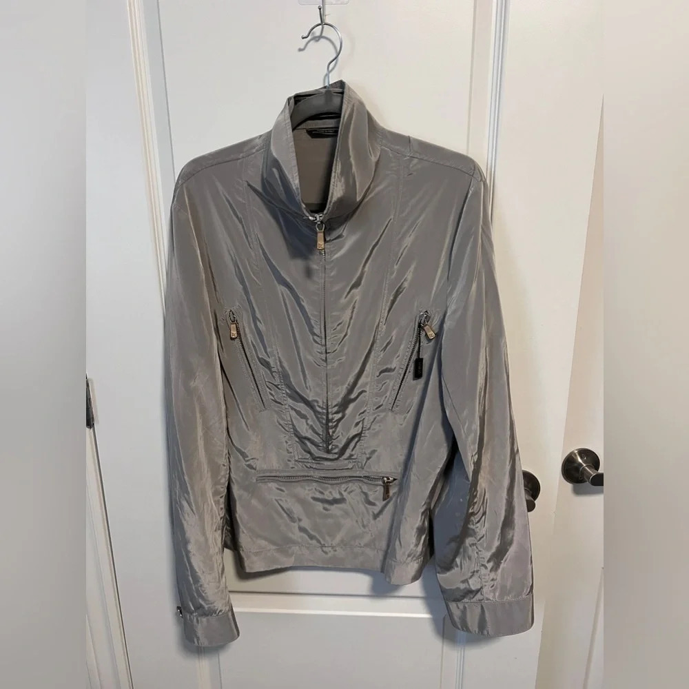 Vintage | Versace Double Zipper Silver Half-Zip Jacket | Size L (approx) - Picture 3 of 10